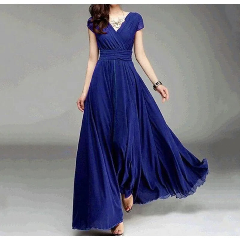 2023 Women Ladies Clothing Short-Sleeve Sexy Club Boho Beach Dress Lady Summer Deep V Neck Party Long Maxi Dress - Seprincess