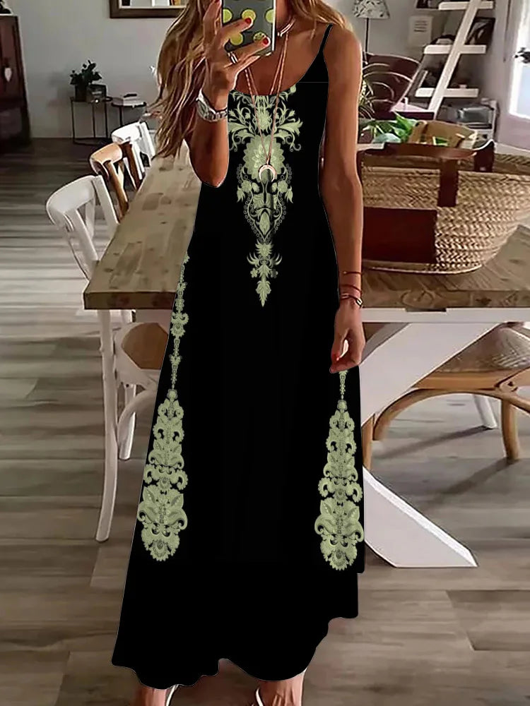 2024 New Spring And Summer Fashion Elegant Women's Long Dress Street Daily Strap Dress Paisley Printied Women's Casual Dress - Seprincess