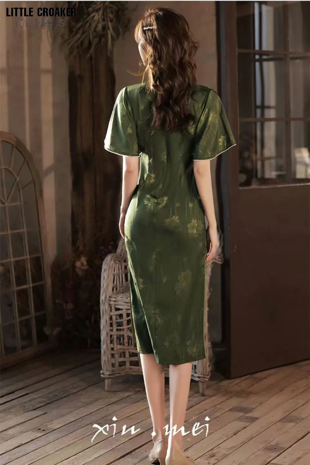 Cheongsam Dress Modern 2024 Women Improved Qipao New Long Waist Chinese Style Dress Sweet Green Chinese Dress Woman - Seprincess