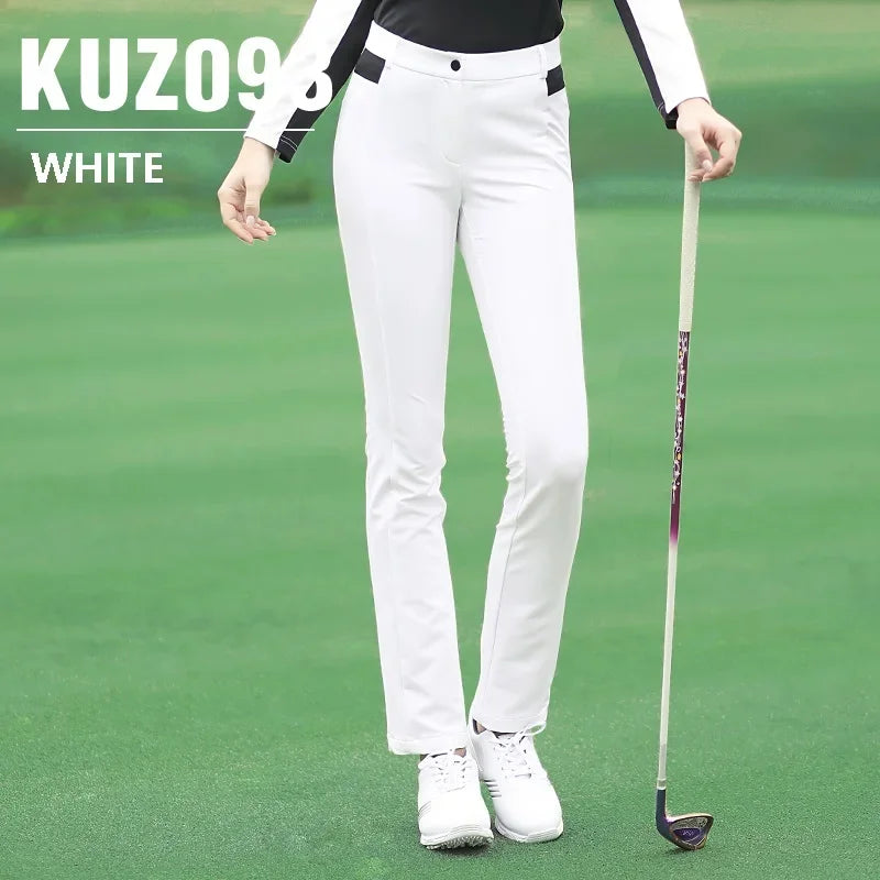 PGM Winter Elastic Fleece Golf Pants for Women Ladies Slim High Waist Long Trousers Women Keep Warm Zipper Athletic Pants XS-XL