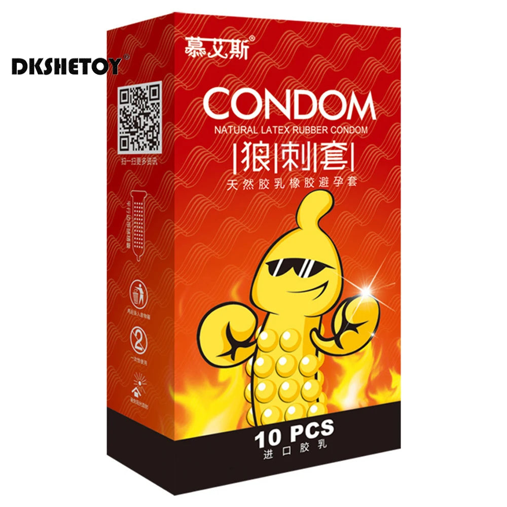 Spiked Condoms For Men 18+ Thin Condones Big Dotted For Long Sex Delay Ejaculation G-spot Vaginal Stimulation Adult Penis Sleeve - Seprincess