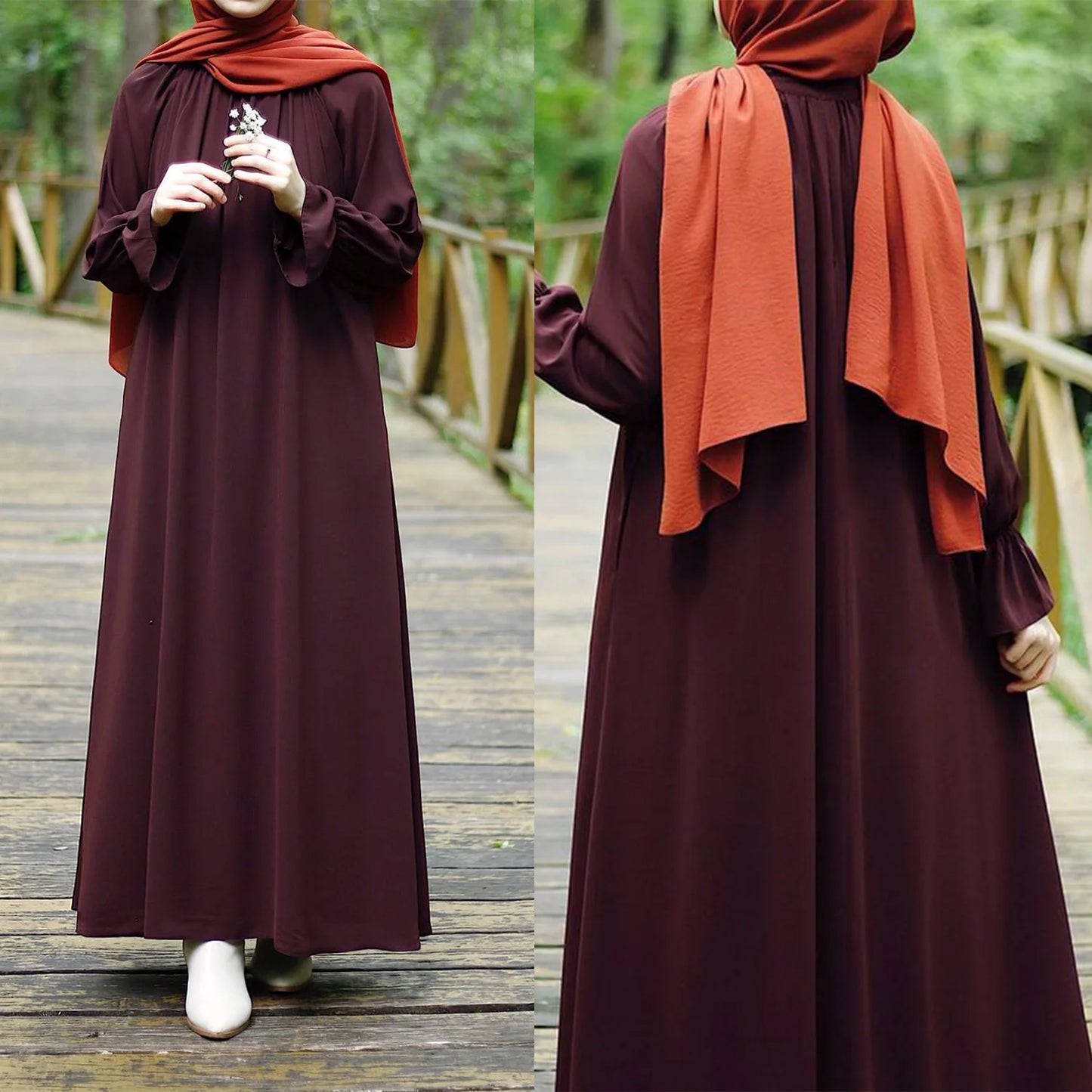 Fashion Chiffon Muslim Abaya Autumn Long Sleeve Wear With Pockets Femme Dress Islamic Clothing For Women Kaftans Solid