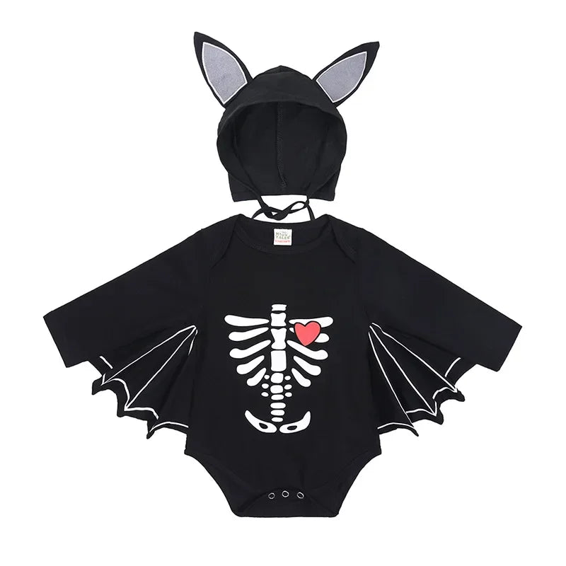 Halloween Baby Black Bat Costume Cosplay Romper Jumpsuit Infant Boys Girls Purim Party Carnival Fancy Dress Long Short - Seprincess