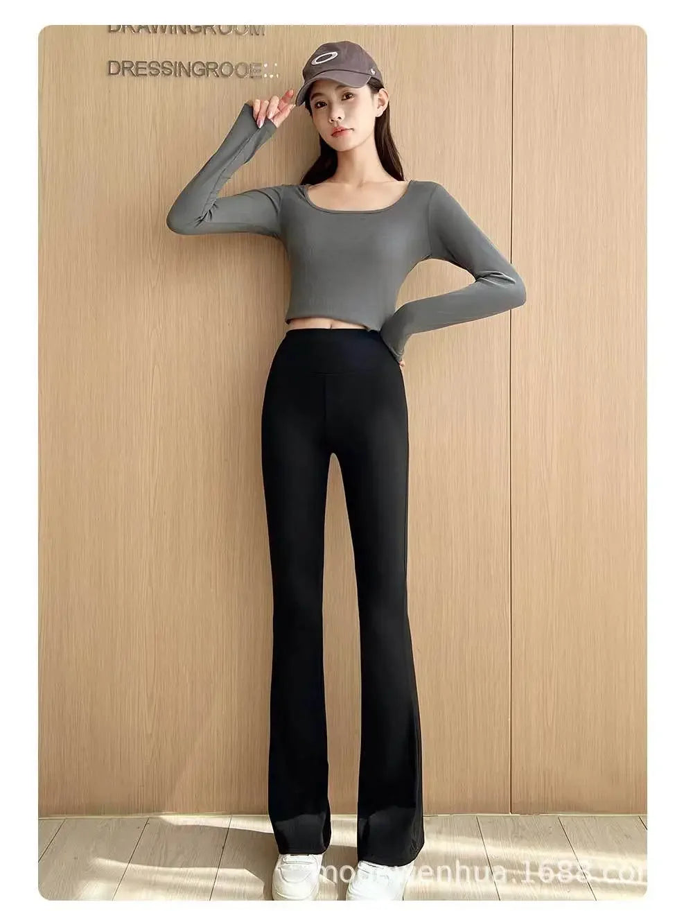 Women's High-Waisted Fleece-Lined Bell-Bottom Pants Autumn/Winter New Style Thickened Extended Slimming Black Draped Horsehoe Mi