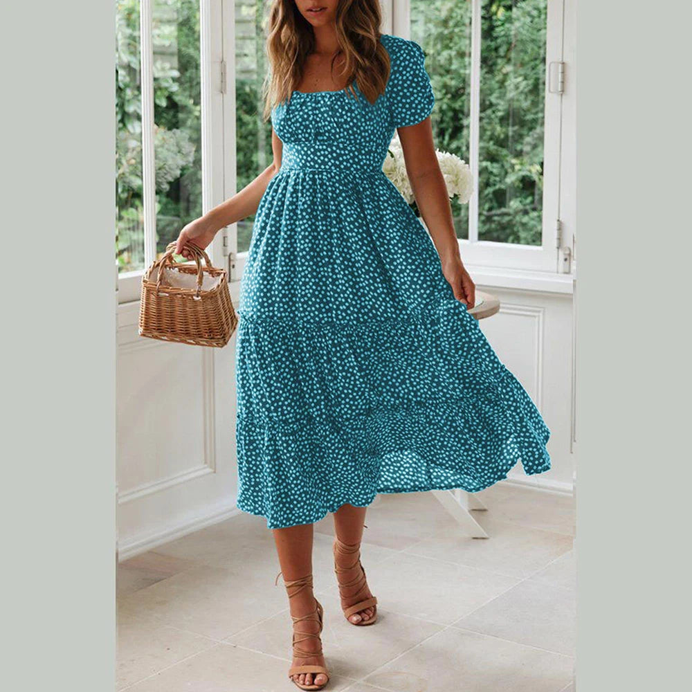 Beach Floral Dress for Women Clothing 2024 Summer Vacation Casual Short Sleeve Slim Fit Long Dress Female Sexy Bohemian Dress - Seprincess