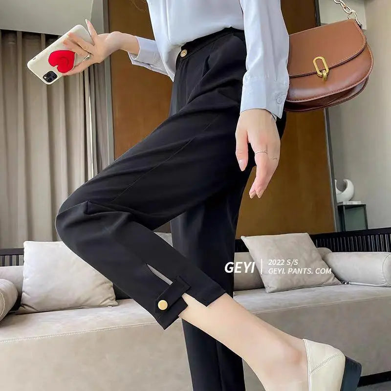 New Black Suit Pants For Women 2023 Spring/summer Straight Barrel Irregular High Waist Casual Cropped Wide Leg Pants