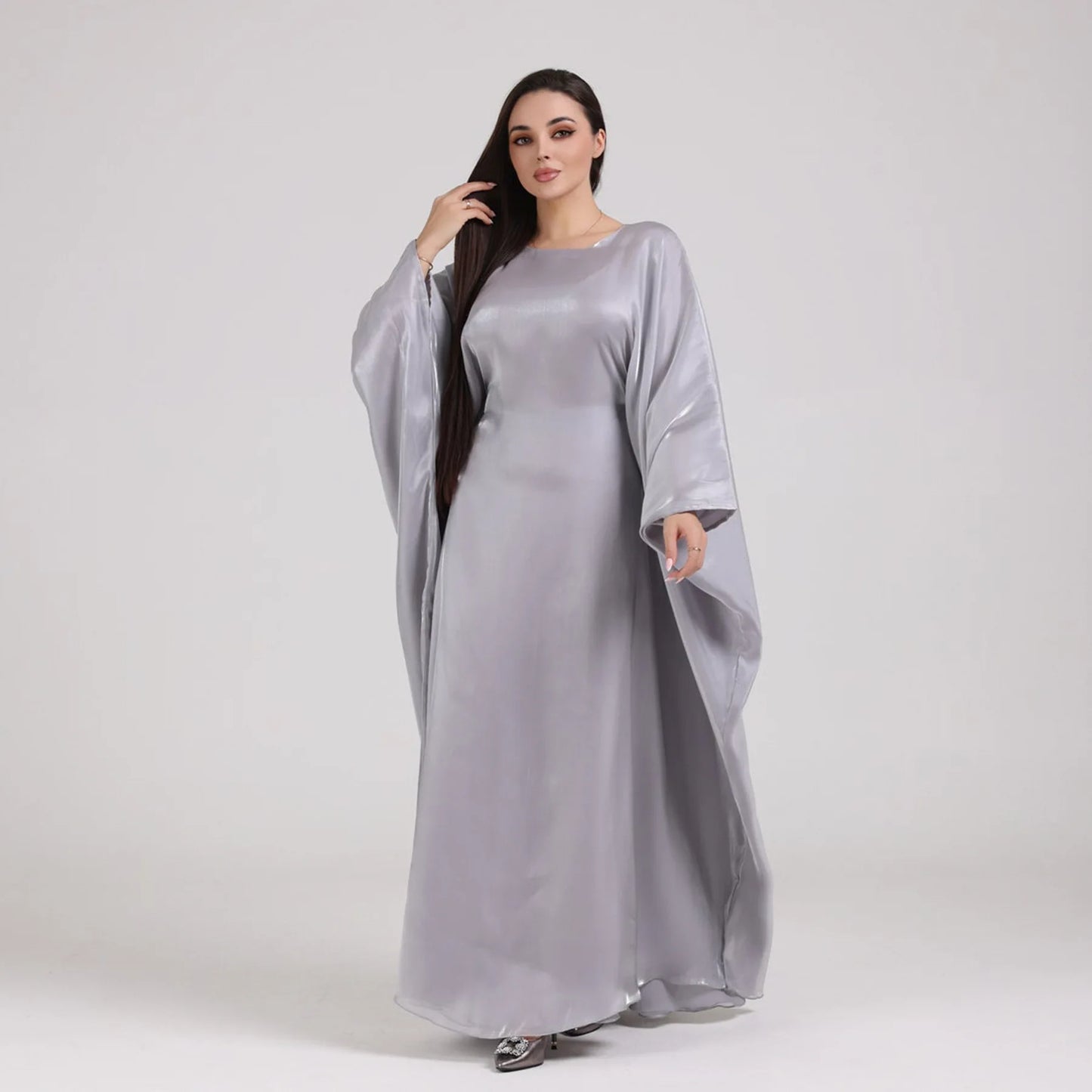 Eid Ramadan Abaya Shiny Satin Muslim Women Butterfly Sleeve Open Cardigan Kimono Dresses Turkey Dubai Kaftan Arab Robe Jalabiya - Seprincess