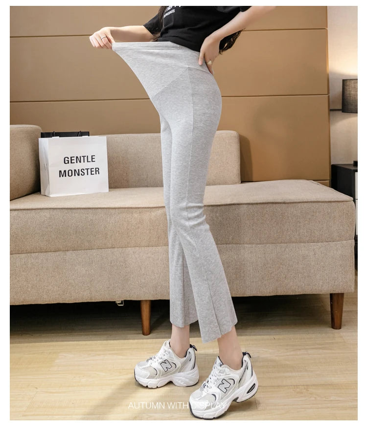 Spring Pregnant Woman Ankle-Length Pants Cotton Stretch Outside Wear Casual Maternity Boot Cut Thin Pregnancy Flare Trousers