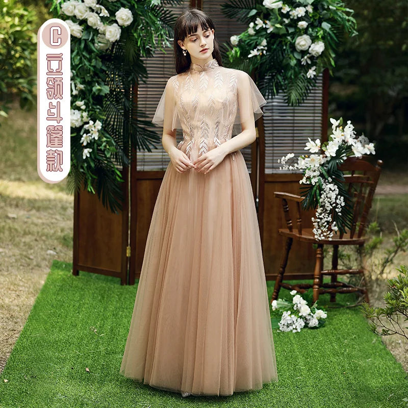 6 Styles Blue Long Bridesmaid Dresses Navy Coffee Prom Tulle Applique Lace Floor Length Gown Women Wedding Graduation Vestidos - Seprincess