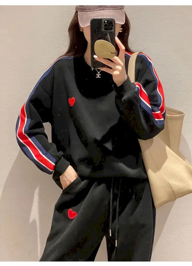 Harajuku Printed Embroidery Women's Tracksuit Korean Oversized Hoodies+Sweatpants Suit Women Streetwear 2 Piece Sets Y2k Clothes - Seprincess