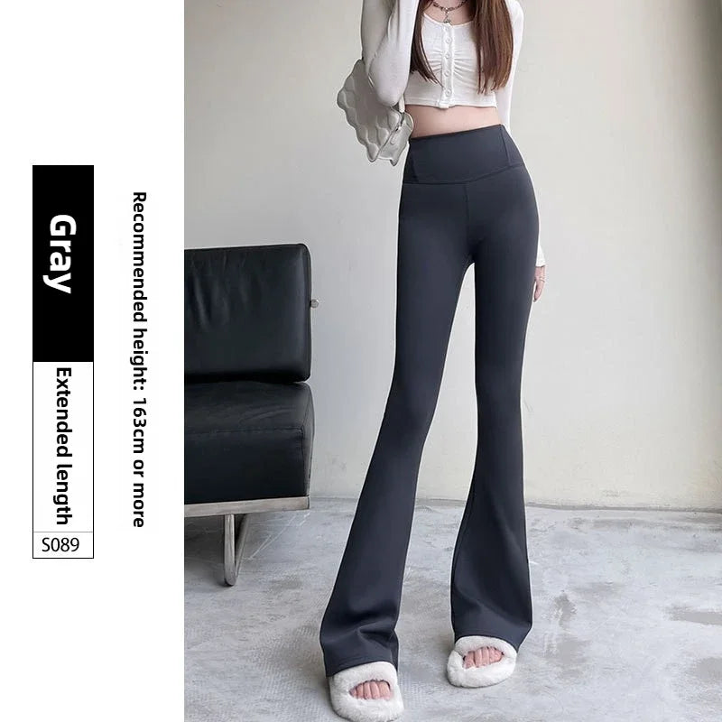 2024 New Autumn and Winter Shark Flared Pants Women's Wear High Waist Skinny Elastic Yoga Fleece Leggings