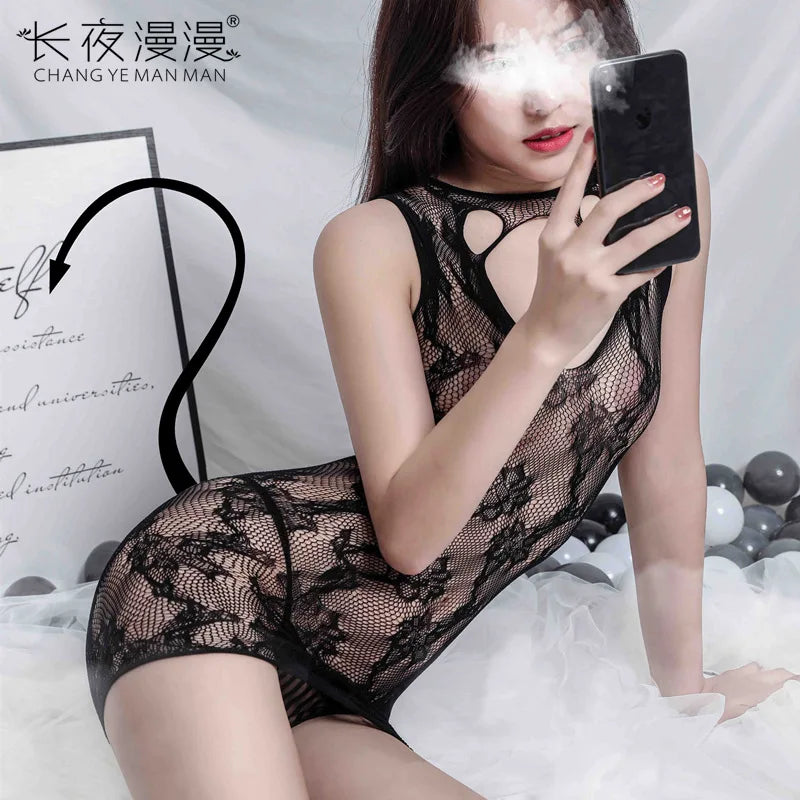 Women's Underwear Passion Transparent Sexy Seduction Open Mesh Stockings Uniform Night Lost Night Dress Suit