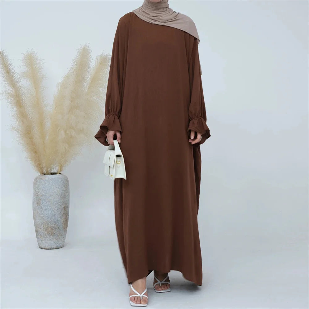 Modest Butterfly Jazz Crepe Abaya EID Ramadan Dubai Islamic Clothing Traditional Muslim Prayer Dresses Abaya with Ruffle Sleeve - Seprincess