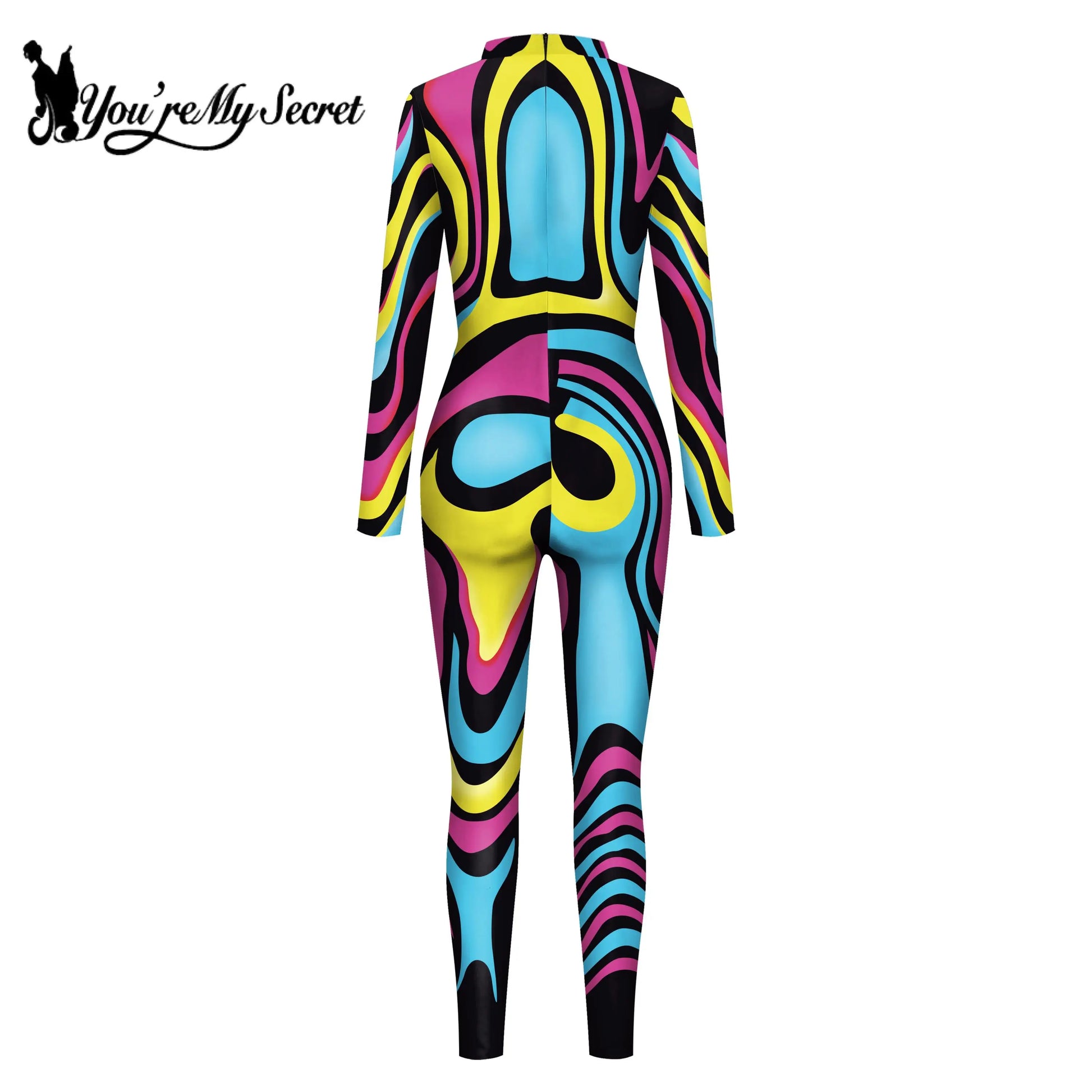 [You're My Secret] Women's Catsuit Fashion Funny Halloween Cosplay Costumes 3D Skeleton Muscle Print Zentai Bodysuit Jumpsuits - Seprincess