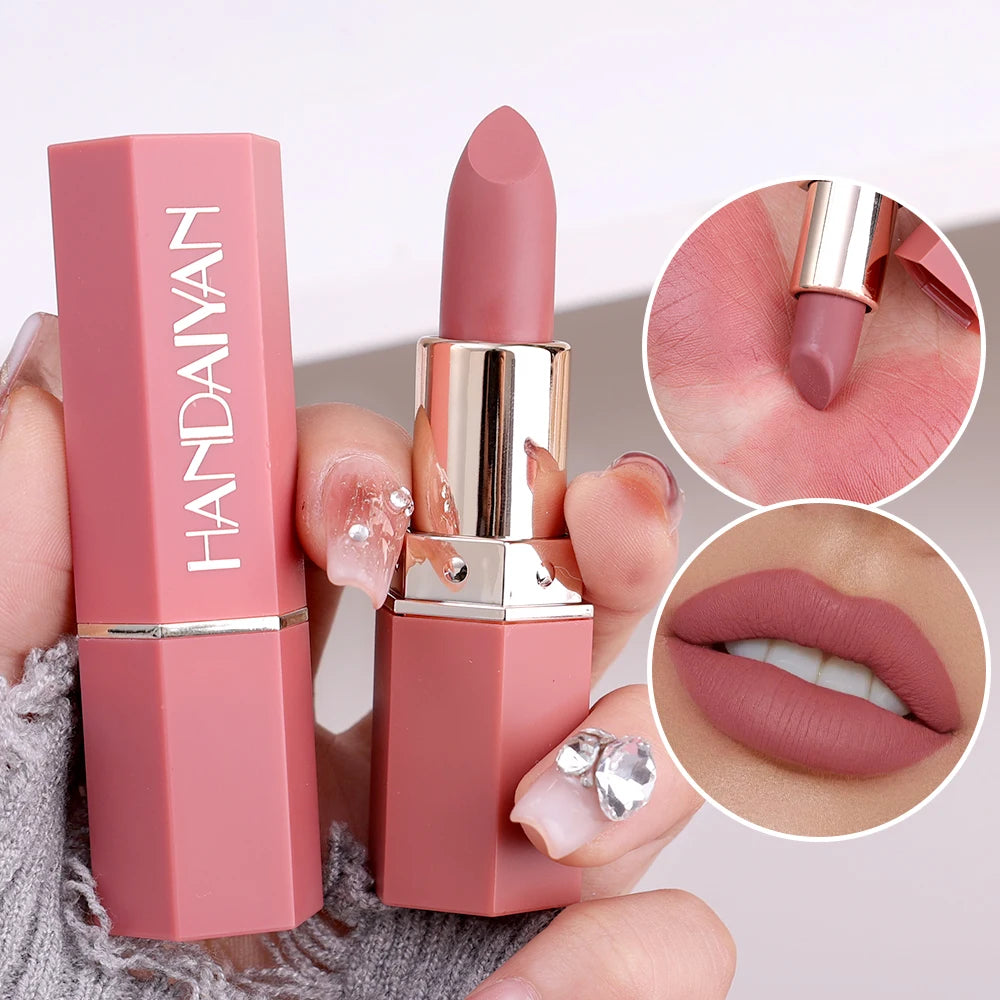 Rose Pink Nude Matte Velvet Lipstick Color Rendering Lasting Non-stick Cup Sexy Lipsticks Waterproof Beauty Lips Makeup Cosmetic - Seprincess