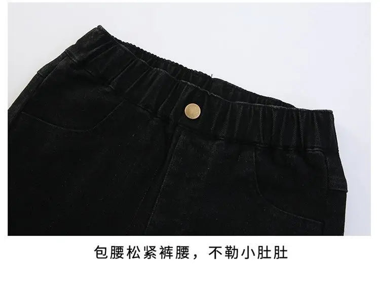 Fashion Jeans for Girls New Arrvial Kids Black Vintage Tight Denim Flare Pants Spring Autumn Teenage Children's Slim Trousers