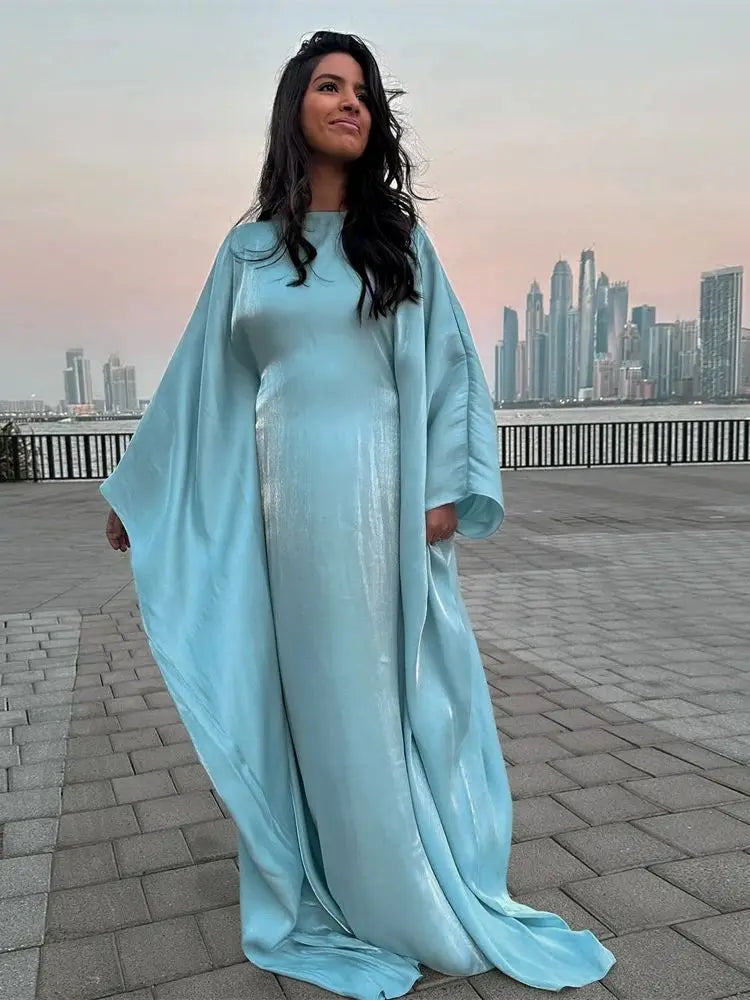 Ramadan Summer Batwing Sleeve Satin Butterfly Abaya Islam Muslim Maxi Dress Kebaya Women Kaftan Robe Musulmane Femme Vestidos - Seprincess