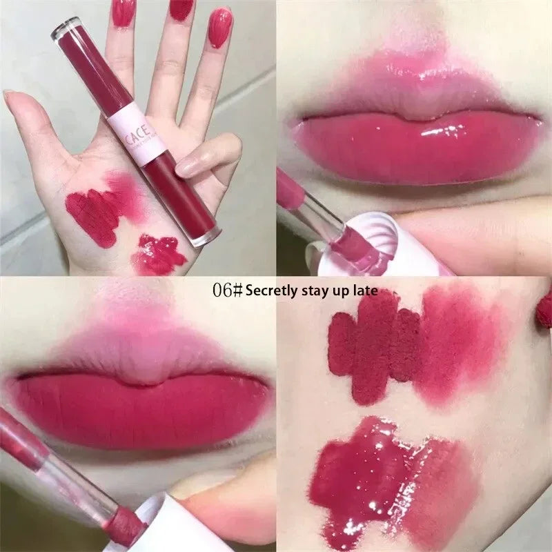 Double Head Lip Gloss Matte Velvet Sexy Red Tint Liquid Lipstick Waterproof Lipgloss Lasting Lip Glaze Korean Makeup Cosmetics - Seprincess