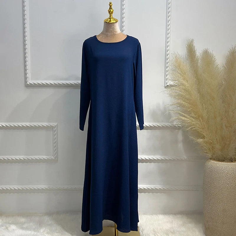 New Abaya Under Dress Long Sleeve With Pockets High Quality Jazz Crepe EID Muslim Women Basic Solid Modest Maxi Islamic Clothing