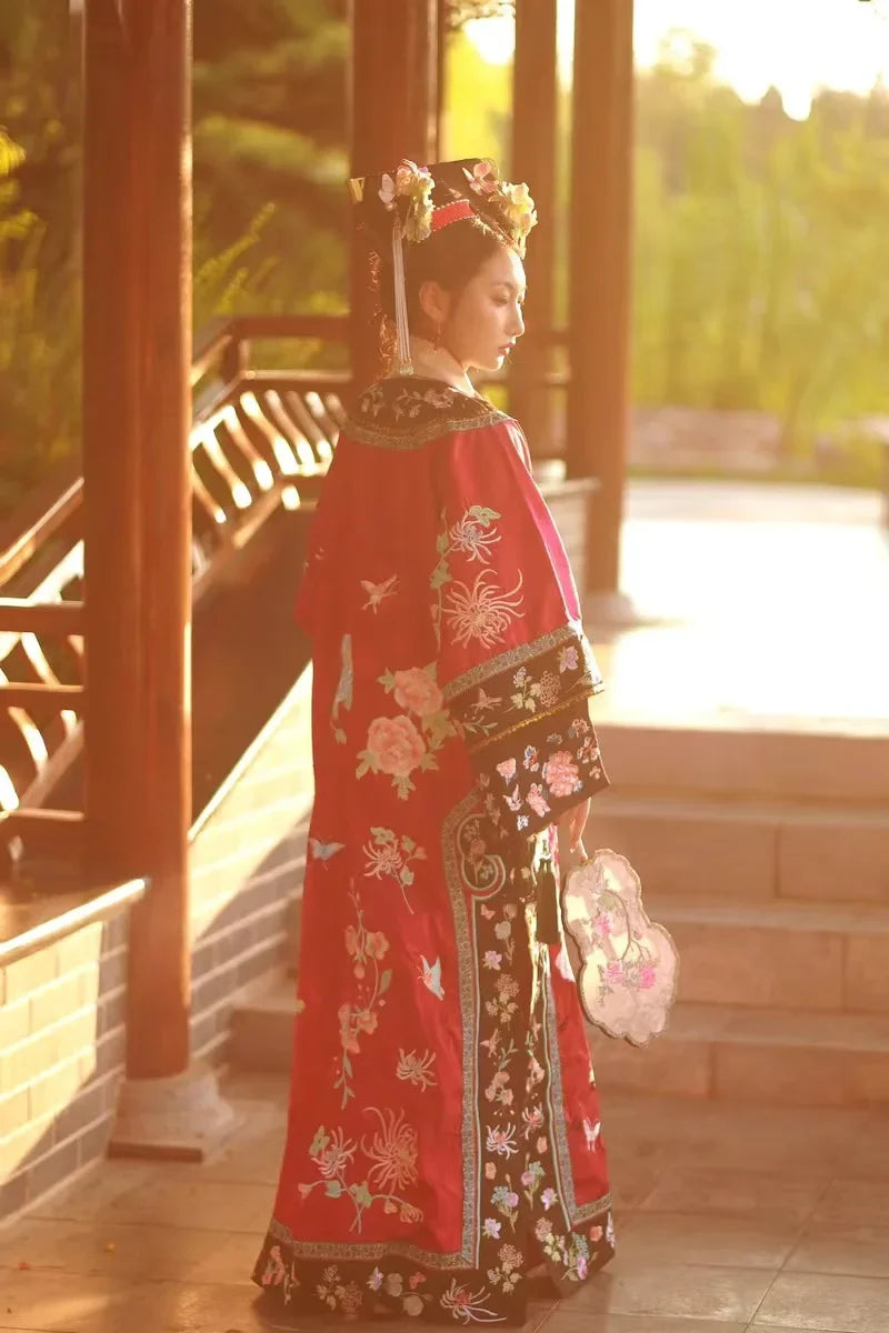 4 Colors Autumn Late Qing Dynasty Clothing Qipao Chinese Traditional Dress for Women Hanfu Exquisite Embroidered Long Cheongsam - Seprincess