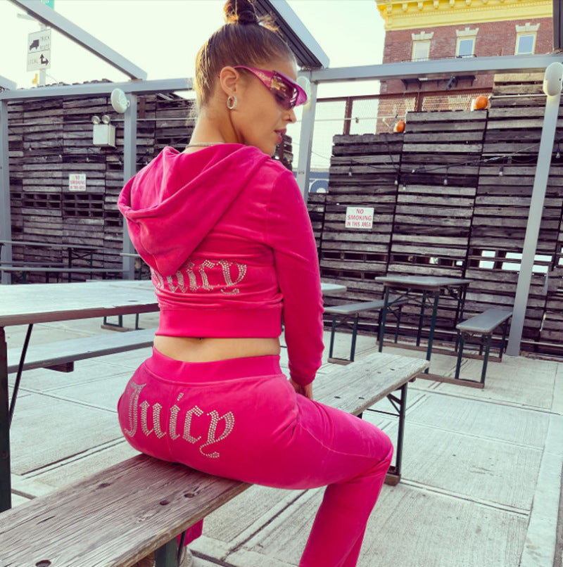 2023 Spring Autumn Tracksuit  2-Piece Set  Suit Women Velvet Juicy Sweatshirt and Pants with Diamonds Outfits - Seprincess