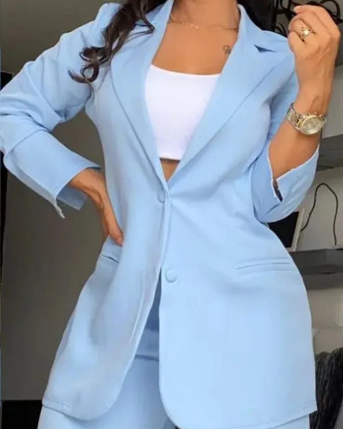 Elegant Autumn Women's Blazer & Pants Two Piece Set Female Outifits Fashion Notched Collar Coat & Pocket Design OL Trouser Suit - Seprincess