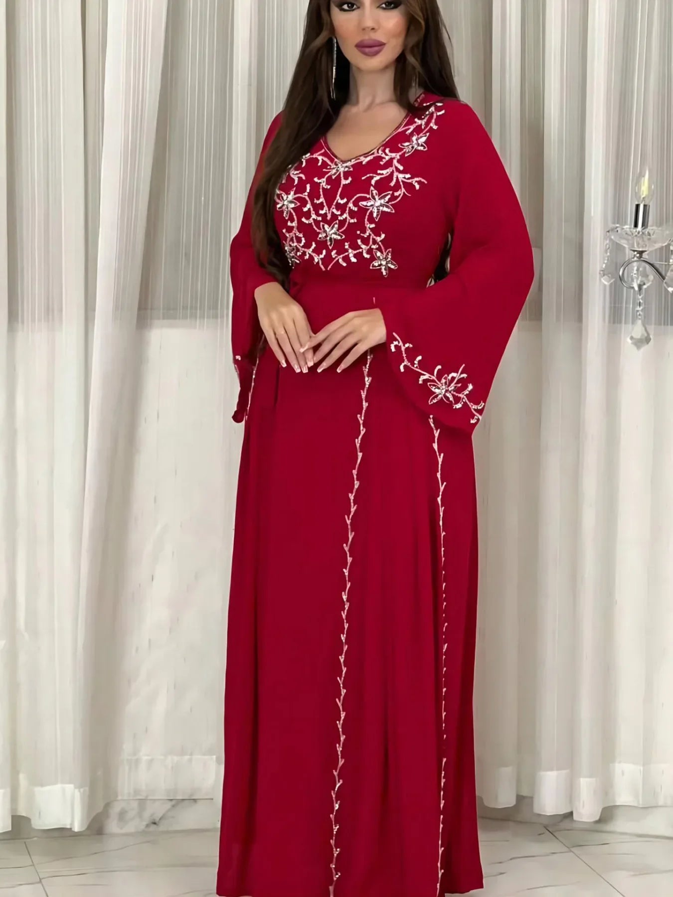 Dress for Women 2024 Spring Summer Fashion Muslim Women Long Sleeve Polyester Kaftan Embroidery Long Maxi Dress Abaya Dubai