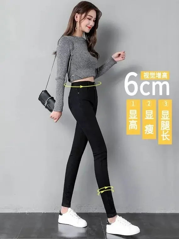 Woman Jeans Pants Black High Waist Autumn Stretch Skinny Tappered Pants Long Pants Pantalones Vaqueros Mujer