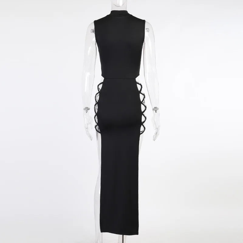 Y2k Evening Dress Halter Vest New Summer Dress Elegant Sexy Simple Black Sleeveless Bandage Sexy High Slit Bandage Maxi Dress