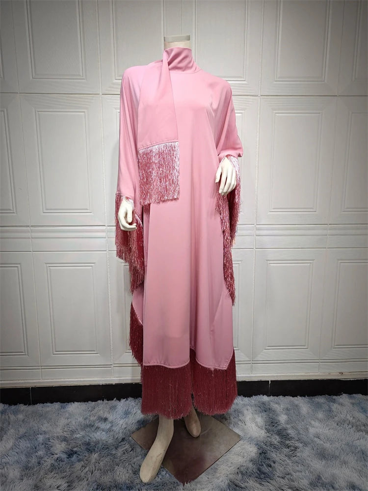 Ramadan Eid Satin Women Kaftan Islam Muslim Batwing Dress Butterfly Khimar Abaya Set Kebaya Caftan Marocain Robe Femme Musulmane - Seprincess