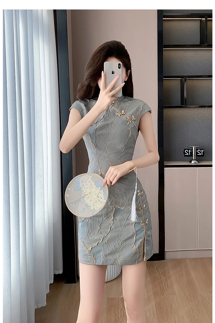 Chinese Style Short Qipao Dress Summer High-End Split Modern Improved Fashion Cheongsam - Seprincess