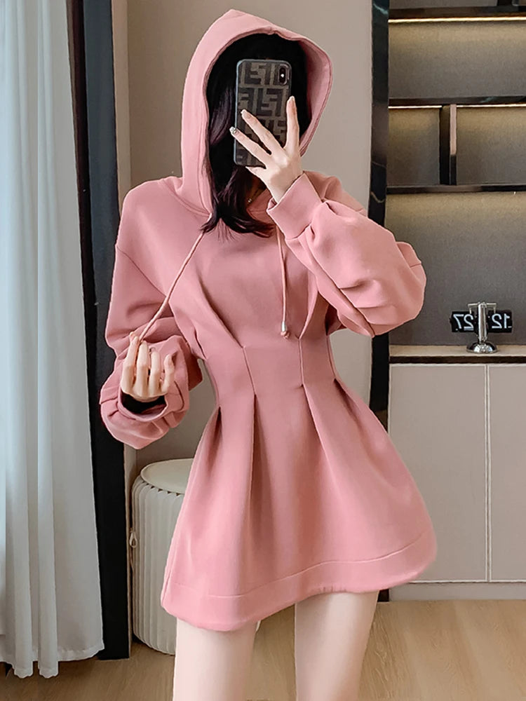 Spring Fall Hoodie Dress Women Long Sleeve Cute Hooded Mini Dress Slim Streetwear Dress Vestidos - Seprincess