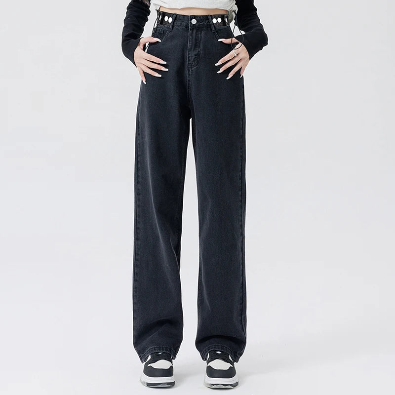 Woman High Waist Streetwear Thicken Jeans Female Fashion Baggy Pants Lady Black Grey Light Blue Blue Punk Thermal Denim Trousers