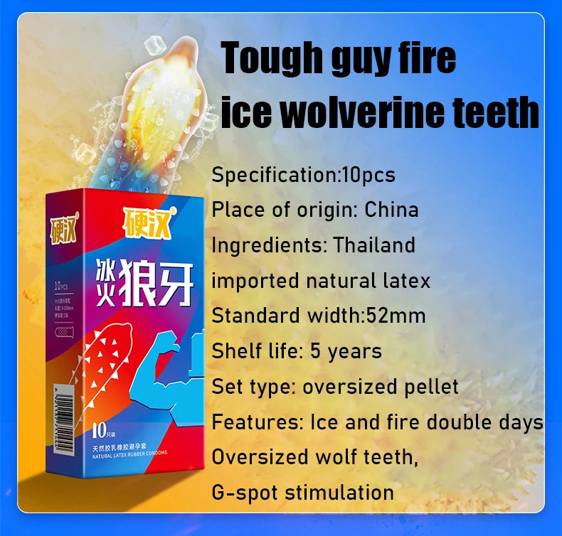 10Pcs Ice and Fire Particle Condom Delay for Men Lubrication Contraception Sensitive Penis Sleeve Adult Products Sex Toys - Seprincess