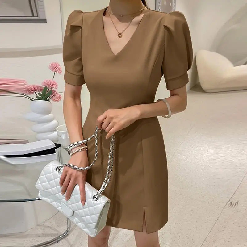 VONDA Elegant Women Mini Dress Fashion Short Sleeve V-Neck Party Sundress 2024 Summer Zipper Solid Color Casual Short Vestidos - Seprincess