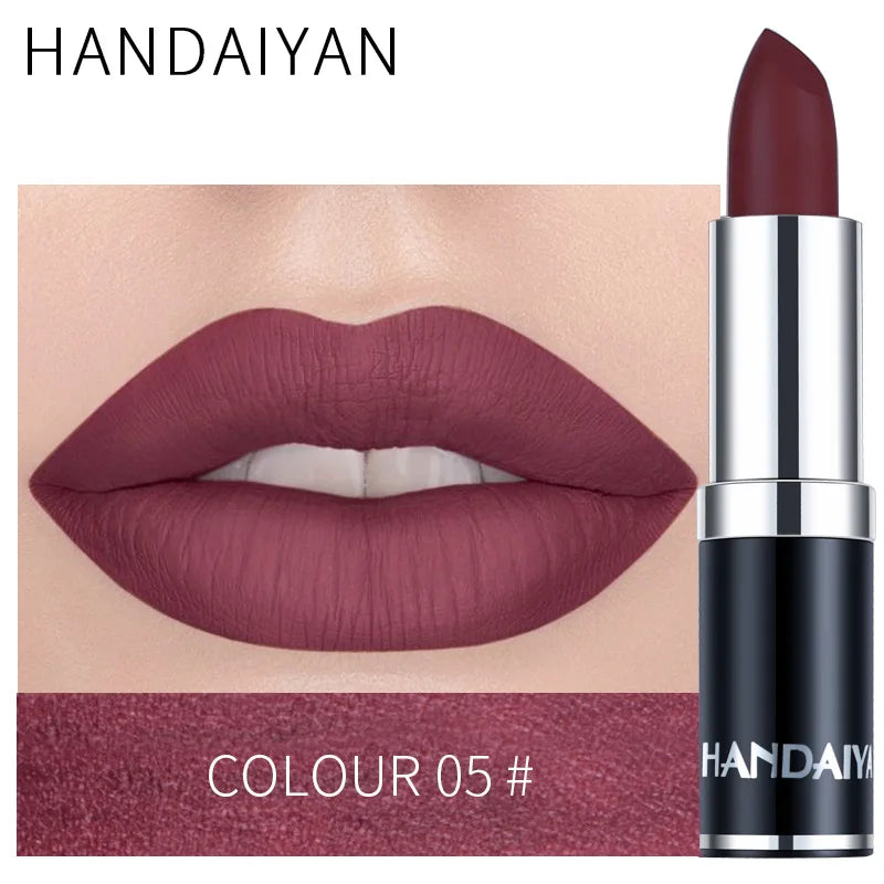 Handaiyan Sexy Nude Red Brown Purple Lipgloss Matte Lip Gloss Velvety Lipstick Matte Waterproof Makeup Long Lasting Cosmetic - Seprincess