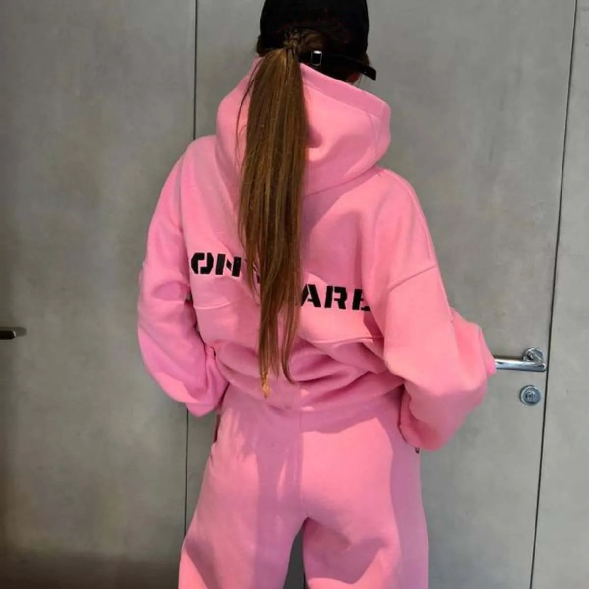 Two Piece Drawstring Set Long Sleeved Letter Print Hoodies Loose Sweatshirt Jogging Pants Outfits Autumn Women Sports Hooded - Seprincess