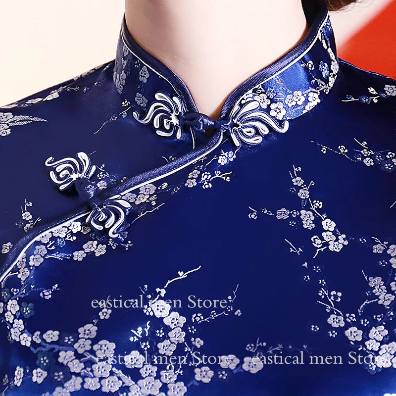 Navy Blue Cheongsams New Chinese Style Lolita Dress Improved Mini Vestidos Cosplay Chunli Costume Classical Jacquard Qipao - Seprincess