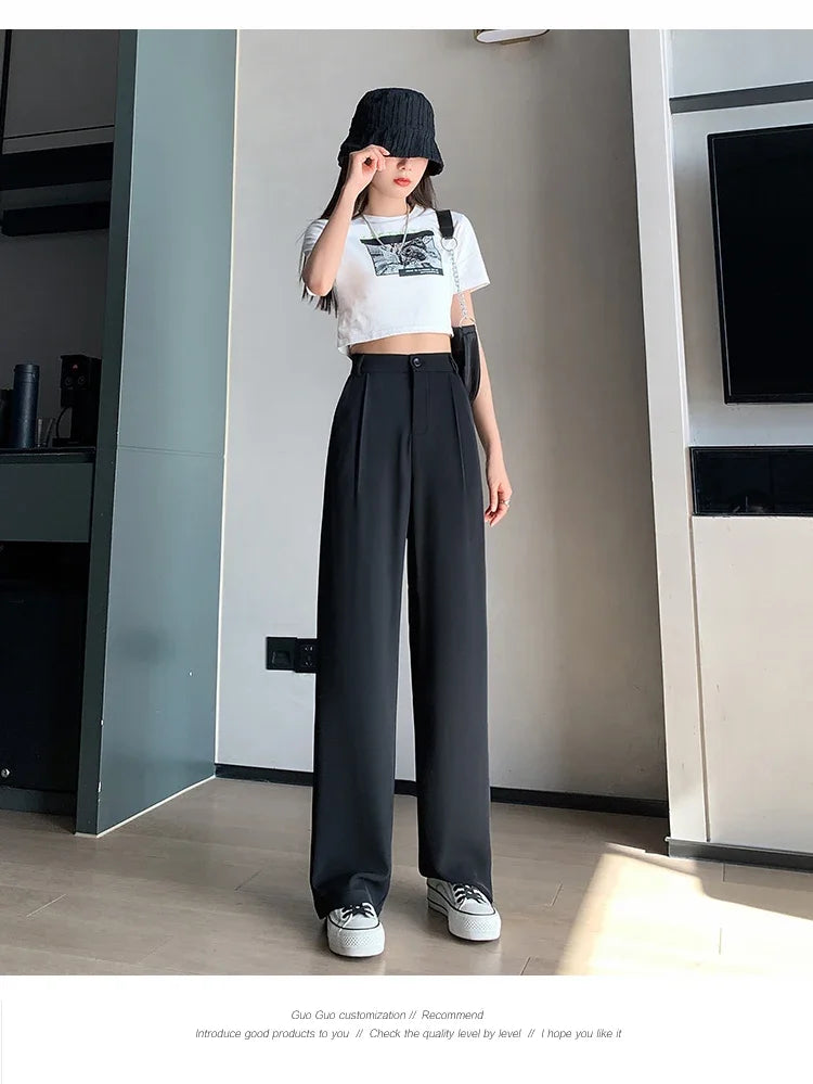 Casual High Waist Loose Wide Leg Pants for Women Spring Autumn New Female Floor-Length White Suits Pants Ladies Long Trousers