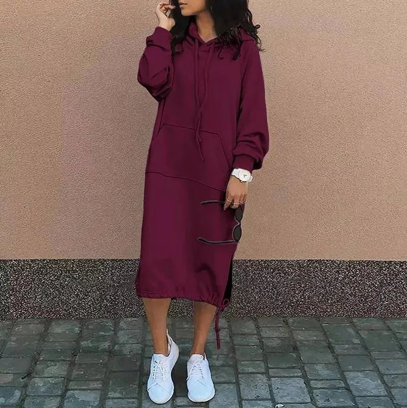 Autumn Winter Fashion Solid Sweatshirt Dress For Women O Neck Long Sleeve Casual Loose Femme Dresses 2023New Office Ladies Dress - Seprincess