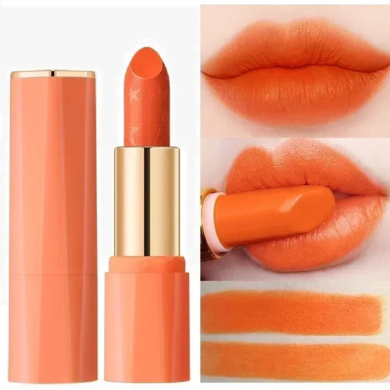 Orange Lipstick Lip Glaze Silky Smooth Matte Lip Gloss Carrot Bright Color Lasting Lip Stick Sexy Women Cosmetics Makeup Product - Seprincess