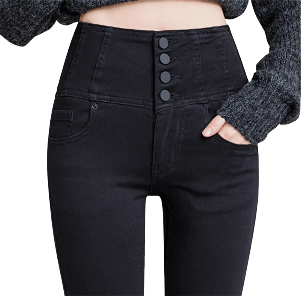 Button Fly Jeans High Waist Front for Women Tummy Control Stretch Denim  Black Petite XS - 4XL  Dress Pants With Pocket ouc433