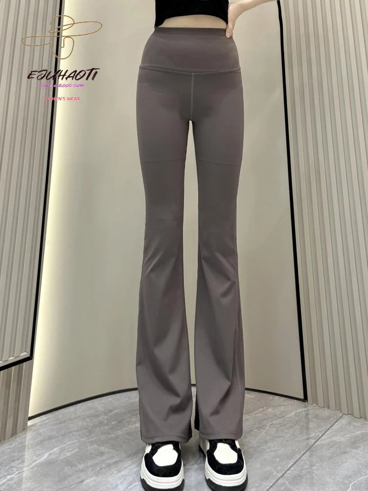 Women Shark Flare Pants High Waist Tights Stretch Yoga Leggings 2024 Summer Thin Solid Casual Slimming Trousers Woman Clothing