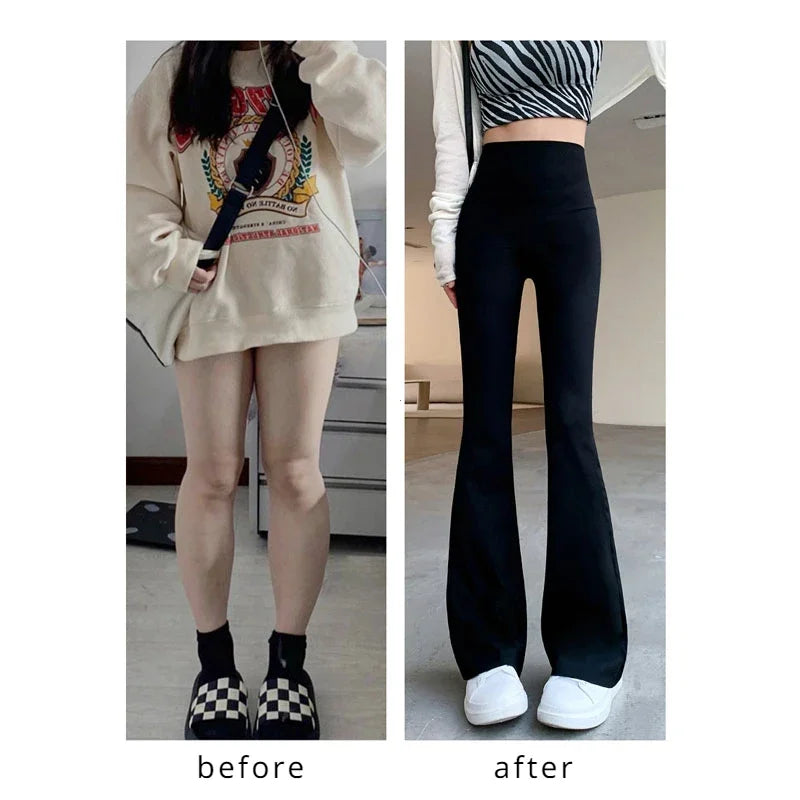 Women Flare Pants Slim High Waist Solid Sexy Shark Flare Pants Fashion Casual Streetwear Elastic Butt Lift Skinny Leggings