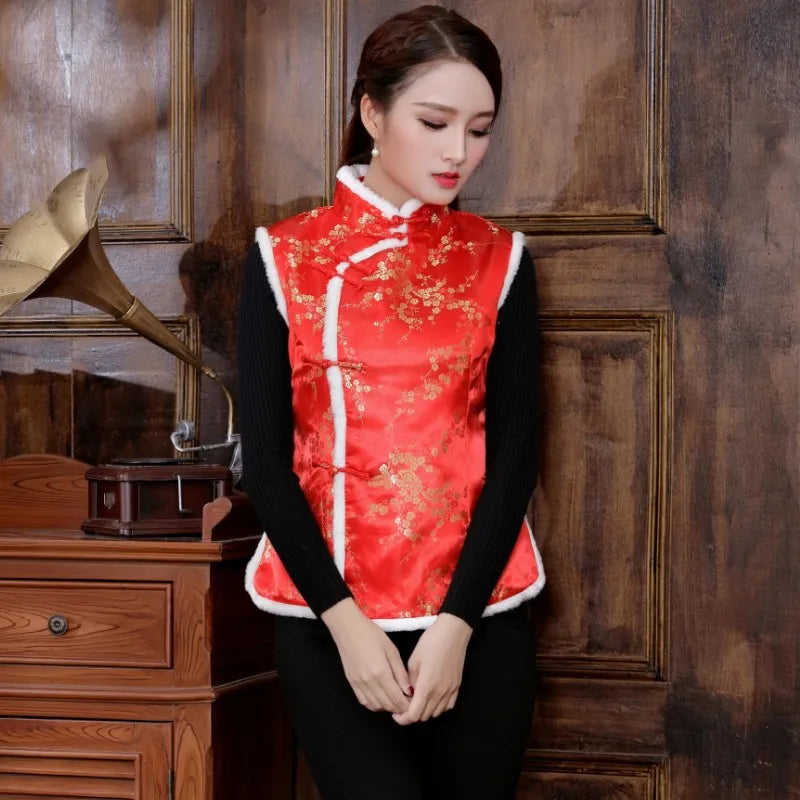 Women Chinese Style Traditional Cheongsam Qipao Tang Suit Thicken Velvet Vest Evening Party Wedding Retro Satin Clothes New Year - Seprincess