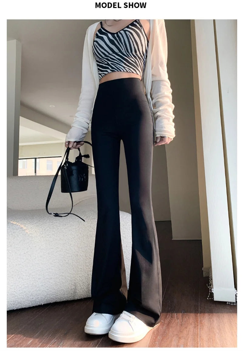 Women High Waist Flare Pants Winter Plush Warm Skinny Slimming Micro Horn Trousers Shark Pant Elegant Office Ladies Tights Y2k