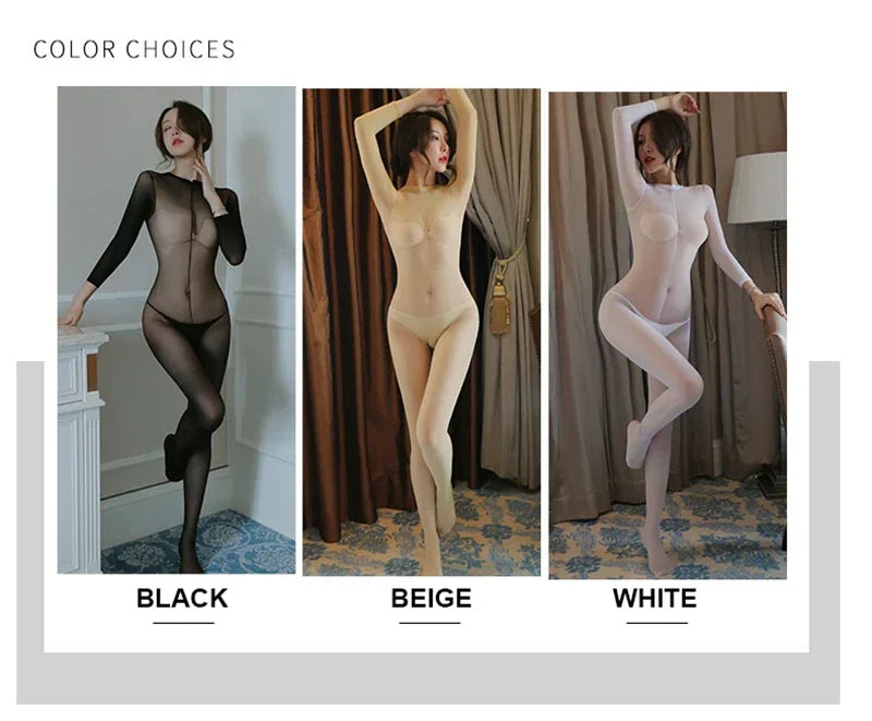 Sexy Lingerie Mesh See Through Bodysuit Open Crotch Jumpsuit Full Body Pantyhose Stockings Bodystocking Pajamas Underwear Women