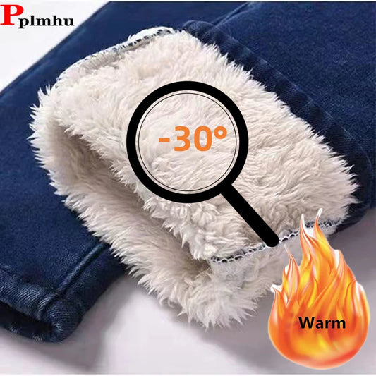 Winter Thicken Fleece Lined Women Jeans Vintage High Waist Snow Wear Vaqueros Casual Skinny Pencil Pants Big Size Warm Pantalons