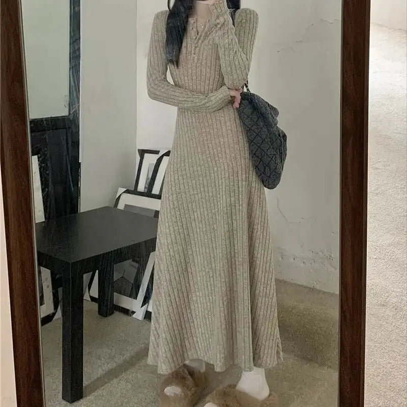 2024 Korean High-end Knitted Dress for Women Autumn/Winter Slim Fit Fashionable Versatile Long-sleeved Woolen Dress for Women - Seprincess