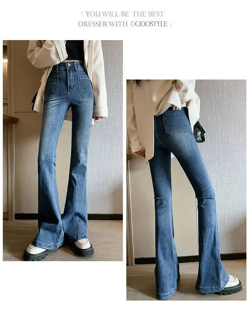 Vintage High-waisted Slimming Jeans Women's Autumn Winter New Style Versatile Long Pants Flattering Slim Fit Smooth Silhouette